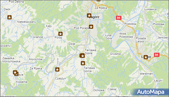 mapa Tarnawa Dolna gmina Zagórz, Tarnawa Dolna gmina Zagórz na mapie Targeo