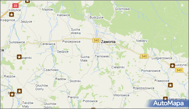 mapa Tarnowiec gmina Zawonia, Tarnowiec gmina Zawonia na mapie Targeo