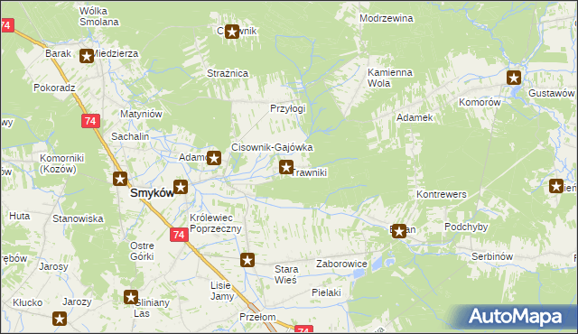 mapa Trawniki gmina Smyków, Trawniki gmina Smyków na mapie Targeo
