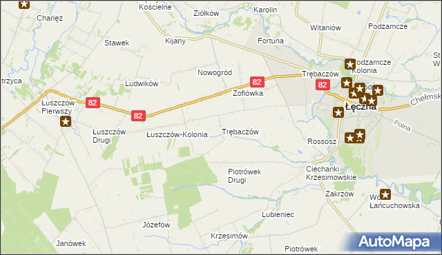 mapa Trębaczów gmina Łęczna, Trębaczów gmina Łęczna na mapie Targeo