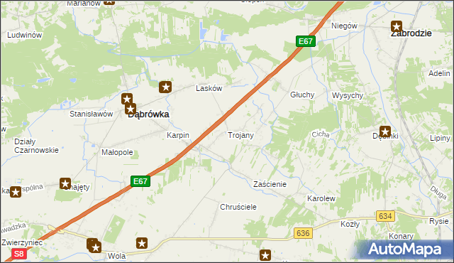 mapa Trojany gmina Dąbrówka, Trojany gmina Dąbrówka na mapie Targeo