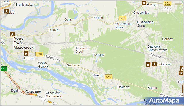 mapa Trzciany gmina Jabłonna, Trzciany gmina Jabłonna na mapie Targeo