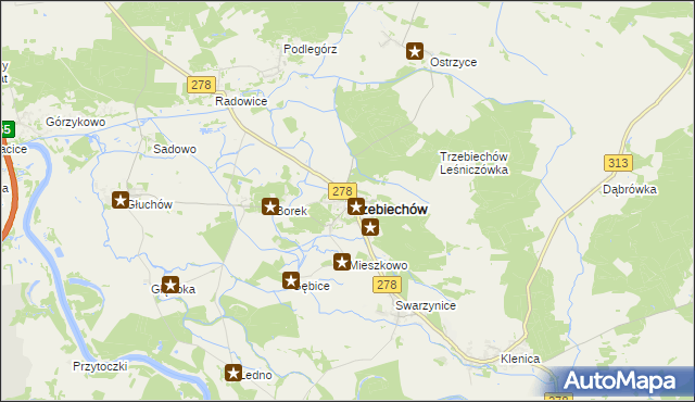 mapa Trzebiechów powiat zielonogórski, Trzebiechów powiat zielonogórski na mapie Targeo