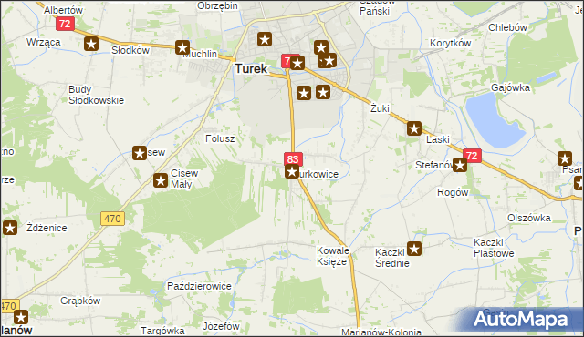 mapa Turkowice gmina Turek, Turkowice gmina Turek na mapie Targeo