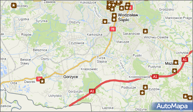 mapa Turza Śląska, Turza Śląska na mapie Targeo