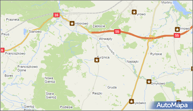 mapa Turznica gmina Ostróda, Turznica gmina Ostróda na mapie Targeo