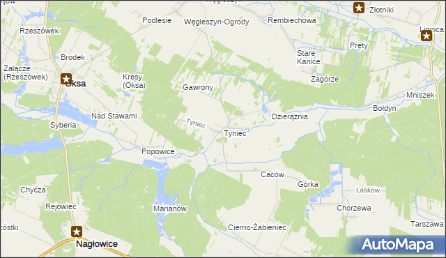 mapa Tyniec gmina Oksa, Tyniec gmina Oksa na mapie Targeo