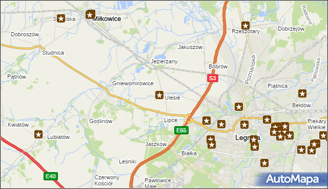 mapa Ulesie gmina Miłkowice, Ulesie gmina Miłkowice na mapie Targeo