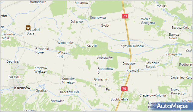 mapa Wacławów gmina Zwoleń, Wacławów gmina Zwoleń na mapie Targeo