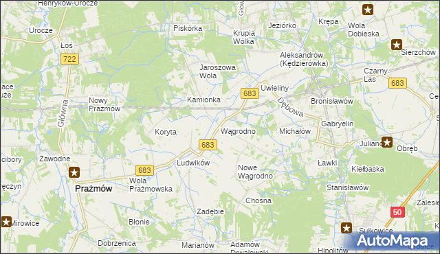 mapa Wągrodno gmina Prażmów, Wągrodno gmina Prażmów na mapie Targeo