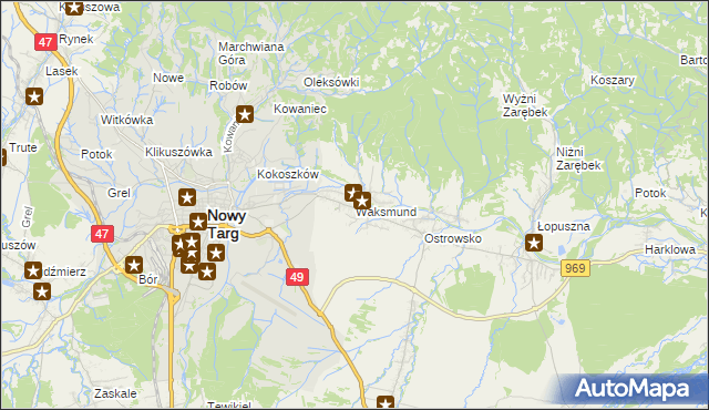 mapa Waksmund, Waksmund na mapie Targeo
