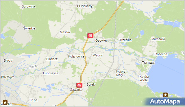 mapa Węgry gmina Turawa, Węgry gmina Turawa na mapie Targeo