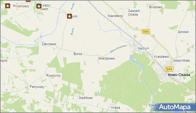 mapa Wierzbowo gmina Iłowo-Osada, Wierzbowo gmina Iłowo-Osada na mapie Targeo