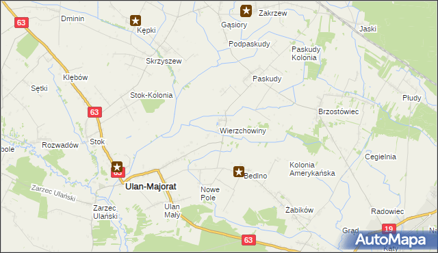 mapa Wierzchowiny gmina Ulan-Majorat, Wierzchowiny gmina Ulan-Majorat na mapie Targeo