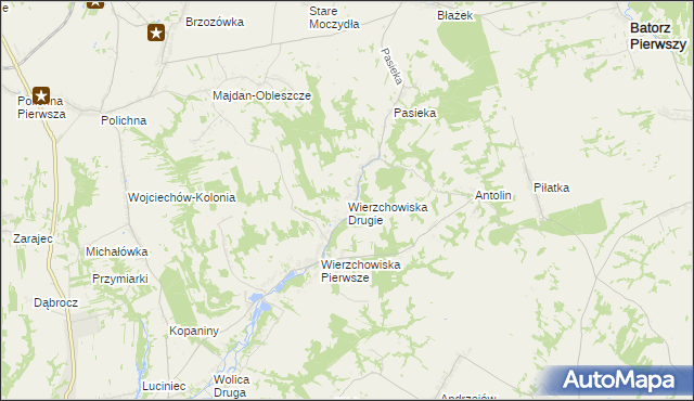 mapa Wierzchowiska Drugie gmina Modliborzyce, Wierzchowiska Drugie gmina Modliborzyce na mapie Targeo