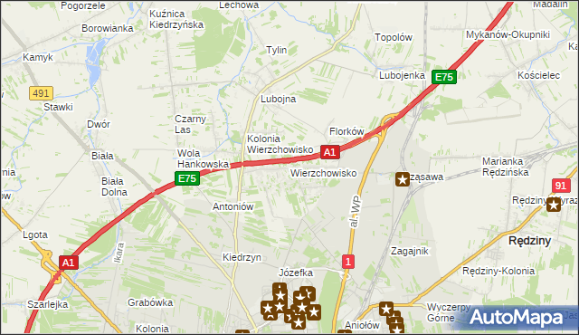 mapa Wierzchowisko gmina Mykanów, Wierzchowisko gmina Mykanów na mapie Targeo