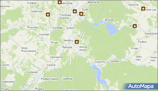 mapa Wilcza Wola gmina Dzikowiec, Wilcza Wola gmina Dzikowiec na mapie Targeo