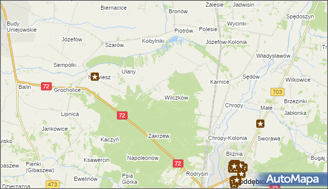mapa Wilczków gmina Poddębice, Wilczków gmina Poddębice na mapie Targeo