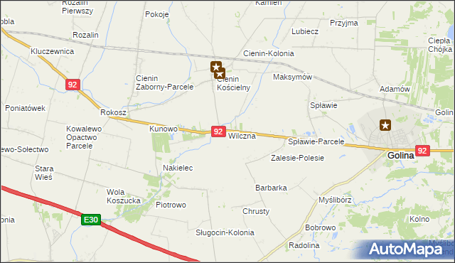 mapa Wilczna gmina Słupca, Wilczna gmina Słupca na mapie Targeo