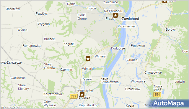 mapa Winiary gmina Dwikozy, Winiary gmina Dwikozy na mapie Targeo