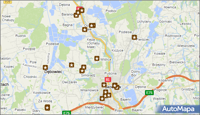 mapa Wiślica gmina Skoczów, Wiślica gmina Skoczów na mapie Targeo