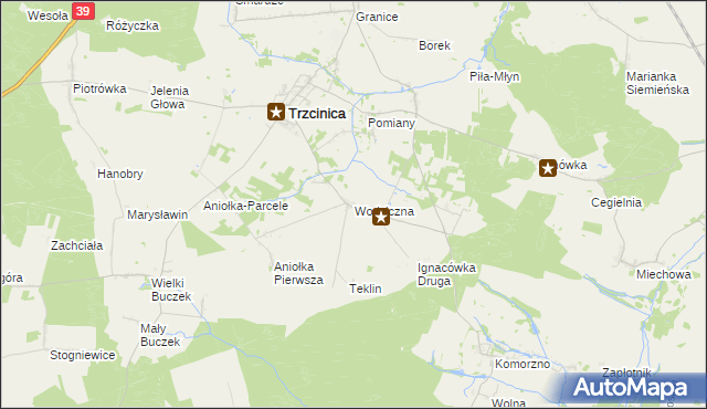 mapa Wodziczna gmina Trzcinica, Wodziczna gmina Trzcinica na mapie Targeo