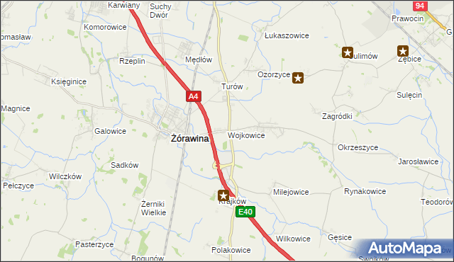 mapa Wojkowice gmina Żórawina, Wojkowice gmina Żórawina na mapie Targeo