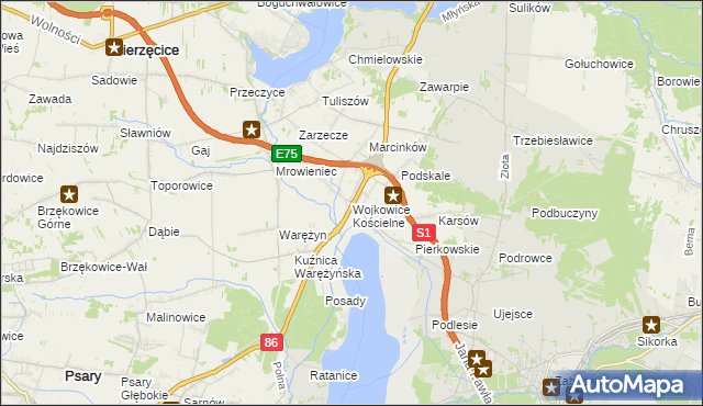 mapa Wojkowice Kościelne, Wojkowice Kościelne na mapie Targeo
