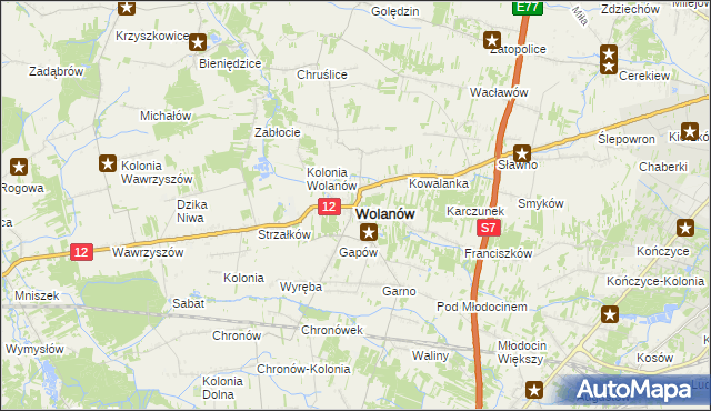 mapa Wolanów powiat radomski, Wolanów powiat radomski na mapie Targeo