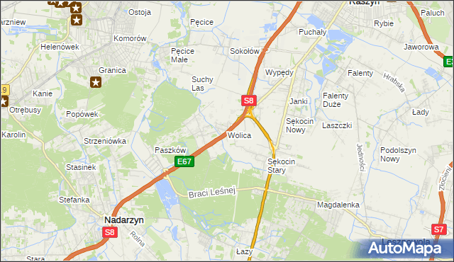 mapa Wolica gmina Nadarzyn, Wolica gmina Nadarzyn na mapie Targeo