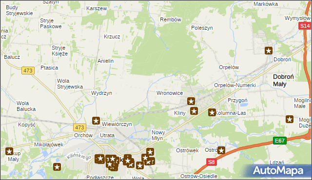 mapa Wronowice gmina Łask, Wronowice gmina Łask na mapie Targeo