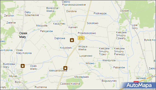mapa Wrząca Wielka gmina Koło, Wrząca Wielka gmina Koło na mapie Targeo
