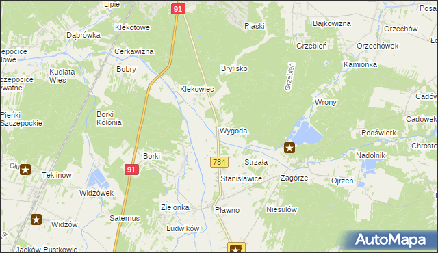 mapa Wygoda gmina Gidle, Wygoda gmina Gidle na mapie Targeo