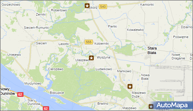 mapa Wyszyna gmina Stara Biała, Wyszyna gmina Stara Biała na mapie Targeo