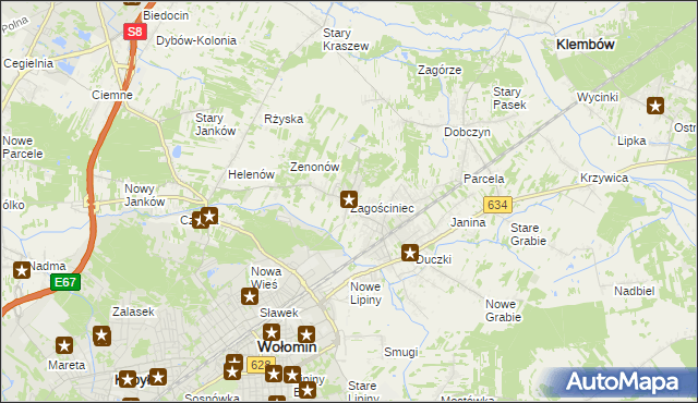 mapa Zagościniec gmina Wołomin, Zagościniec gmina Wołomin na mapie Targeo