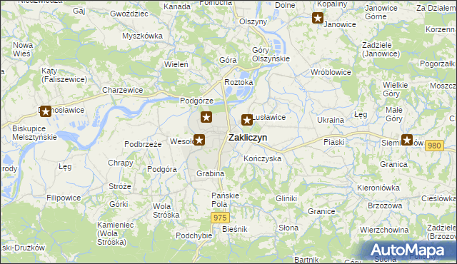 mapa Zakliczyn powiat tarnowski, Zakliczyn powiat tarnowski na mapie Targeo
