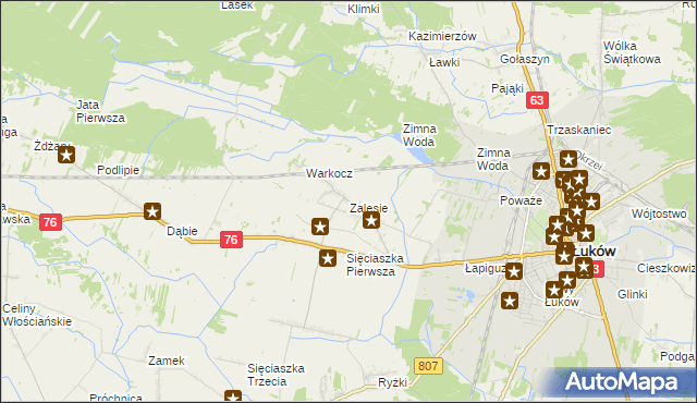mapa Zalesie gmina Łuków, Zalesie gmina Łuków na mapie Targeo
