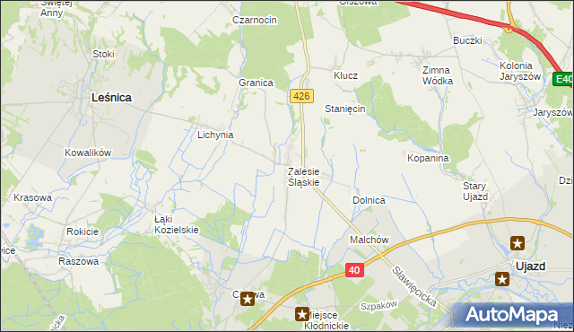 mapa Zalesie Śląskie, Zalesie Śląskie na mapie Targeo