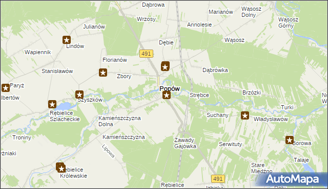 mapa Zawady gmina Popów, Zawady gmina Popów na mapie Targeo