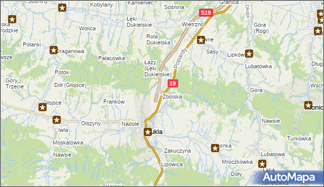 mapa Zboiska gmina Dukla, Zboiska gmina Dukla na mapie Targeo