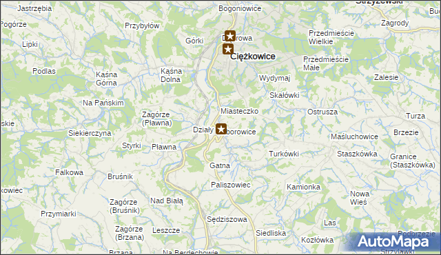 mapa Zborowice gmina Ciężkowice, Zborowice gmina Ciężkowice na mapie Targeo