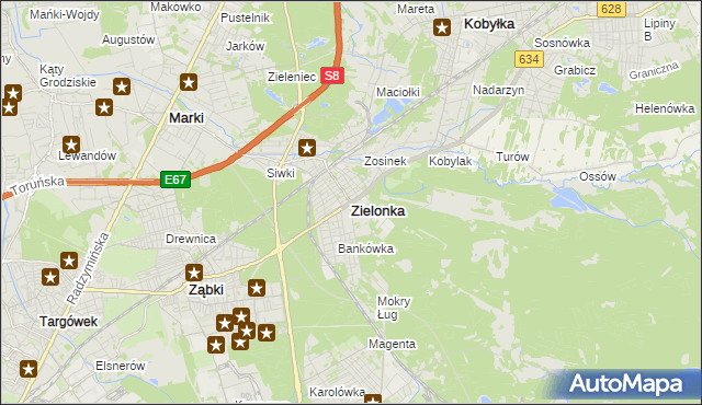 mapa Zielonka powiat wołomiński, Zielonka powiat wołomiński na mapie Targeo