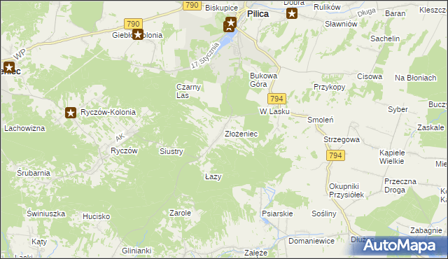mapa Złożeniec, Złożeniec na mapie Targeo