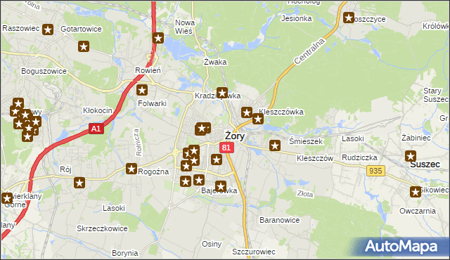 mapa Żor, Żory na mapie Targeo
