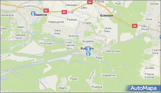 mapa Bukowno powiat olkuski, Bukowno powiat olkuski na mapie Targeo