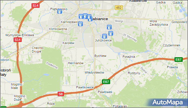 mapa Bychlew, Bychlew na mapie Targeo