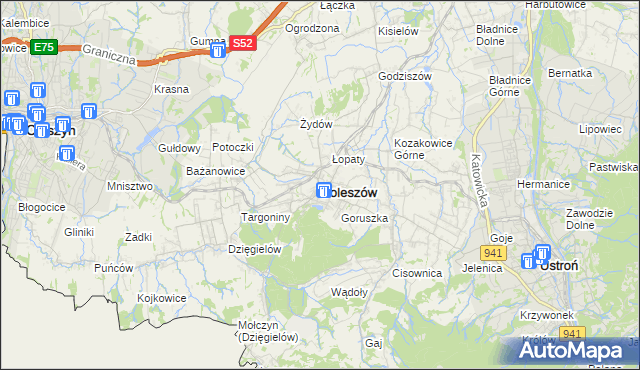 mapa Goleszów powiat cieszyński, Goleszów powiat cieszyński na mapie Targeo