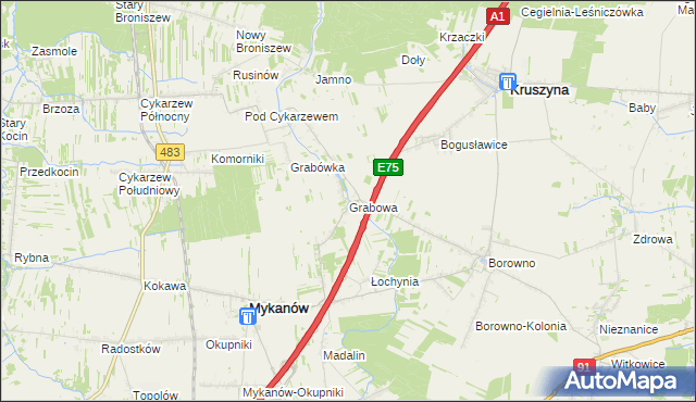 mapa Grabowa gmina Mykanów, Grabowa gmina Mykanów na mapie Targeo