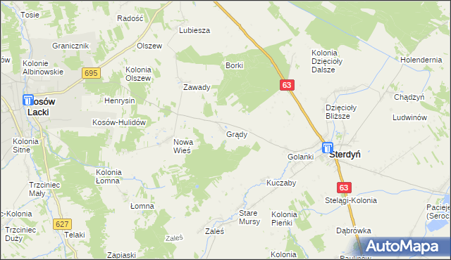 mapa Grądy gmina Sterdyń, Grądy gmina Sterdyń na mapie Targeo
