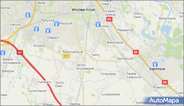 mapa Iwiny gmina Siechnice, Iwiny gmina Siechnice na mapie Targeo